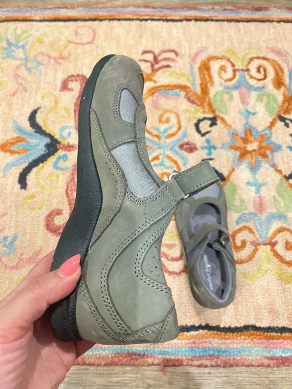 Barefoot Freedom Mary Jane Comfort Shoes Gray Leather Fabric Hook & Loop 9W - Picture 6 of 11